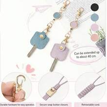 Women's Retractable Keychain, Faux Leather Extendable Keychain, 11.81-Inch Extended Length, Anti-Loss Keychain With Gold Metal Clasp, Cute And Portable Keychain, Suitable For ID Cards And Car Keys, Available In 4 Colors - View 6