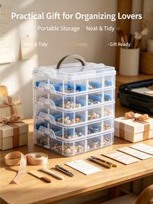 Large 5/6-Layer Transparent Storage Box With Lid And Handle, Suitable For Storing Jewelry And Valuable Items. Transparent Tool Storage Box, Home Screw, Wrench, Hardware Accessories Sorting Storage Box, With Snap Closure Design, Removable Grid, Also Suitable For Storing Sewing Supplies, Accessories And Office Supplies. - Multicolor - View 4