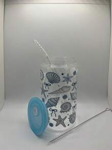 Ocean Shell Iced Matcha Coffee Glass Straw Cup, Can-Shaped Cola Straw Cup, Matcha Straw Cup With Lid - Multicolor - View 5