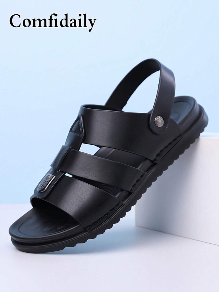 Men's Summer New PU Material Beach Sandals With Buckle Slides, Dual-Use Driving And Casual Wear Arabic Style Sandals