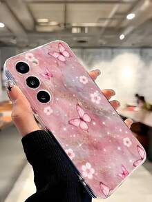 1pc Fashion Creative Pink Gold Marble Pattern Flower Butterfly Transparent Soft Protective Case Compatible With Huawei Honor Galaxy A04e/12/A13/A14/A34/A50/A52/A53/A54/S21/S22/S23/S24/S25/S25Ultra/S25FE/S26/S26 PLUS/S26 ULTRA/S26 EDGE/ 6A/7A/8A/ 12T/13T/15T/15 TPRO[International Version Not Local Version] - Clear - View 6