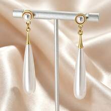Vintage Elegant Teardrop Faux Pearl Dangle Earrings, Minimalist Wedding Bridal Jewelry, Daily Evening Party Accessories - White - View 2