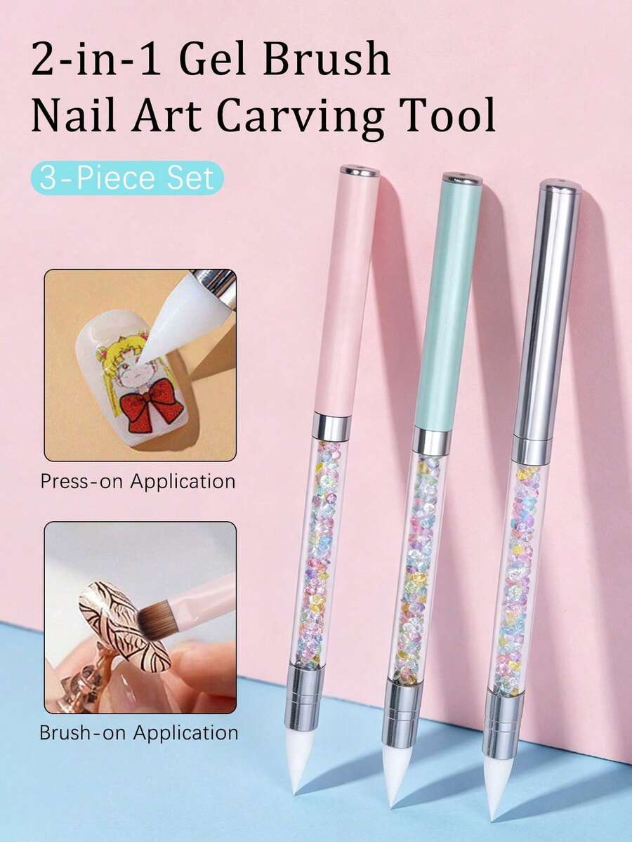 Pincel & Bolígrafo de Puntos, Pincel de Gel de Acero Inoxidable 2 en 1 de Doble Extremo, Herramienta de Corte de Polygel, Adecuado para Gel UV, Extensión de Uñas Acrílicas, Gel de Construcción Rápida, Para Uso en el Hogar y Salón de Uñas Profesional - Multicolor - Ver 1