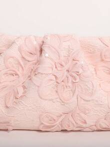 SCULPTEDSTYLE BAGS 1件裝 粉色柔軟蕾絲刺繡亮片拼接花卉圖案百褶雲朵手拿包 女款高級質感時尚鏈條斜挎包（隨機花卉圖案） - 淺粉色 - 查看 9