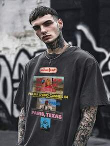 Men's Casual Vintage Distressed Snow Flake T-Shirt, Spring/Summer - Black - View 1