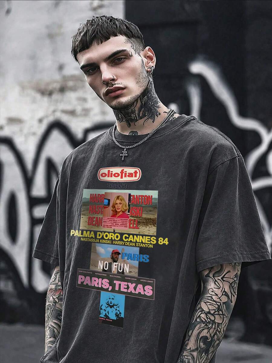 Men's Casual Vintage Distressed Snow Flake T-Shirt, Spring/Summer - Black - View 1