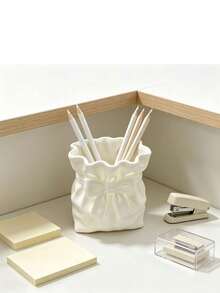 1pc Bowknot Pen Holder Storage, Desktop Pen Holder And Decorative Vase Ornament, Suitable For Stationery Storage, Makeup Brush Storage, Toothbrush And Toothpaste Storage, Exquisite Desktop Ornament For Living Room, Bedroom, Desk, Office Desk, Business Decor, School Small Gift, Delicate Decoration - One Size Fits All - View 10