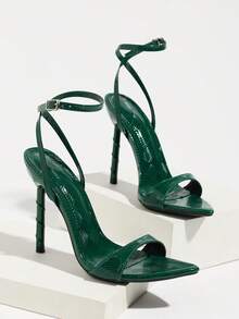 Jin Bei Qi 女款高跟涼鞋 - 墨綠色 - 查看 6
