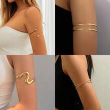 4-Piece Bohemian Premium Gold-Tone Arm Cuff Set, Minimalist Layered Upper Arm Accessories For Women, Suitable For Beach Party Outfits - Gold - View 3