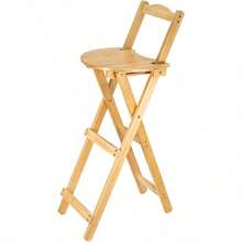 Stool Durable Portable Design Bamboo Folding Bar With Back Support Footrest, Ideal For Home, Kitchen, Patio Or Balcony Use - Walnut - View 3