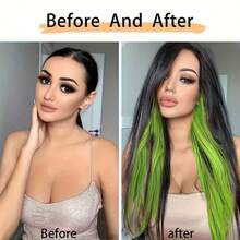 Synthetic Long Neon Green Hair Extensions 24 Inch Colorful Straight Hair Party Highlight Hair Accessory - Multicolor - View 6