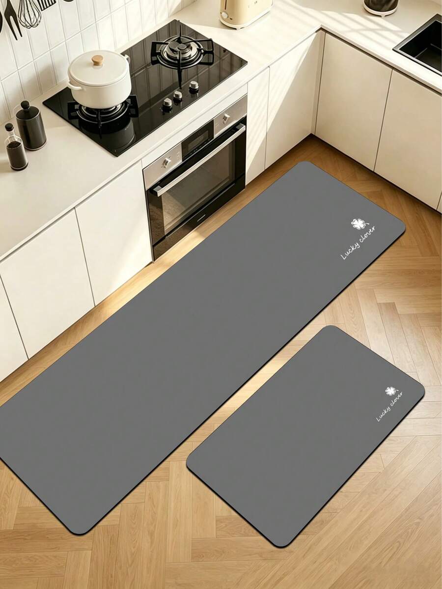 1 Stück dunkelgraue Küchenmatte mit vierblättrigem Kleeblattmuster, gummiert und gepolstert, wasserabsorbierend, leicht zu reinigen, geeignet für Küche, Badezimmer und andere Bereiche, für das ganze Jahr und verschiedene Feiertage - Verschiedenfarbig - Übersicht 1