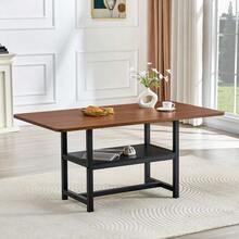 Black Rectangular Dining Table In Industrial Design, 160*90*76 Cm, For 4-6 People, With Multifunctional Storage Shelf, Suitable For Living Room, Kitchen And Dining Area. - Natural Color - View 2