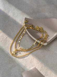 Niche Fresh Multi-Strand Starry Pendant 3 Pieces Set Versatile Commuter Thin Bracelet - Yellow Gold - View 2