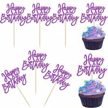 6/24 piezas Adornos para cupcakes con purpurina morada Feliz Cumpleaños, palillos para cupcakes morados, decoraciones para pasteles de fiesta de cumpleaños, adecuados para fiesta temática de celebración de aniversario, cumpleaños, fiesta de bienvenida, fiesta temática morada - Púrpura - Ver 8