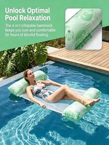 1pc 2-Tube Inflatable Water Hammock, Floating Pool Hammock, Inflatable Float, Foldable Backrest, PVC Turtle Shell Leaf Design, Adult Swimming Float, Suitable For Adult Pool, Beach And Water Activities, Floating, Swimming Pool, Inflatable Pool Party, Summer Essential, Perfect For Travel And Home Pool Use - Multiple Colors - View 3