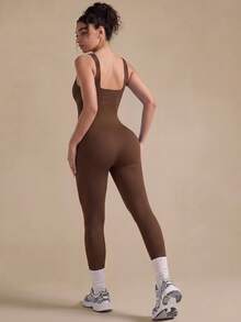 VVX Women's Yoga Jumpsuit Square Neck Backless Tummy Control Butt Lifting, Seamless Ribbed Sleeveless Workout Shorts Unitard For Gym Sports Dailywear - Brown - View 4