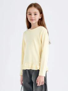 Balabala Girls' Long Sleeve T-Shirt 2026 Fall New Sweet Fashionable Tween Girl Base Layer Casual Top - Vanilla White - View 2