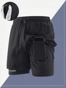1pc Men's Summer 2-In-1 Sports Shorts, Fitness Shorts, Running Anti-Chafe Lined Shorts Set - Black - View 5