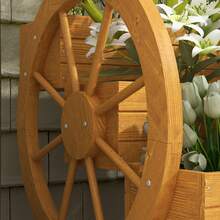 Planter On Wheels In The Shape Of A Wagon Wheel, 61 X 62 X 57 Cm, Weatherproof And Water-Repellent, 3 Levels With Drainage Holes, Made Of Fir And Teak Wood. - C - View 6