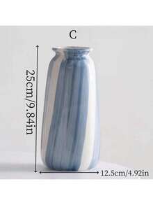 Shumen Hand-Painted Blue Minimalist Ins Style Ceramic Decorative Vase For Dried Flowers And Fresh Flowers, Living Room Floral Arrangement, Model Room Decor, 1pc - Vase - View 11