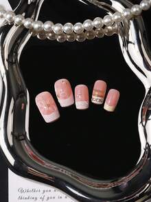 24pcs Medium Rectangular Nude To Cream Gradient French Style Nail Stickers, Gentle Pure Aesthetic, Long Rectangular Nail Tips, Portable For Travel, Suitable For Dresses, Commuting, Weddings, Anniversaries, Afternoon Tea, Full Of Atmosphere - 黃色 - 查看 6