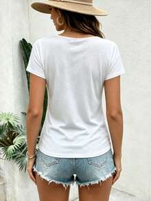 Bestseller Retro Streetwear Coastal Neon Trout Stripe Graphic Women's V Neck Cap Sleeve Top, For Street Hangout Beach Trip Daily Shopping - White - View 2