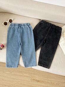 2pcs/Set Spring/Autumn Boys Elastic Waist Car Embroidered Denim Jeans, Casual Outdoor Holiday Long Pants For Toddlers And Kids - Multicolor - View 2