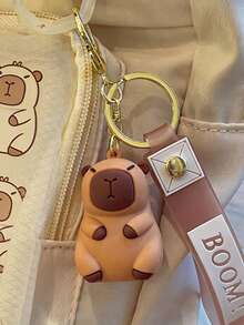 Cartoon Capybara Silicone Keychain With Strap, Kawaii Animal Bag Charm Key Ring - Multicolor - View 2