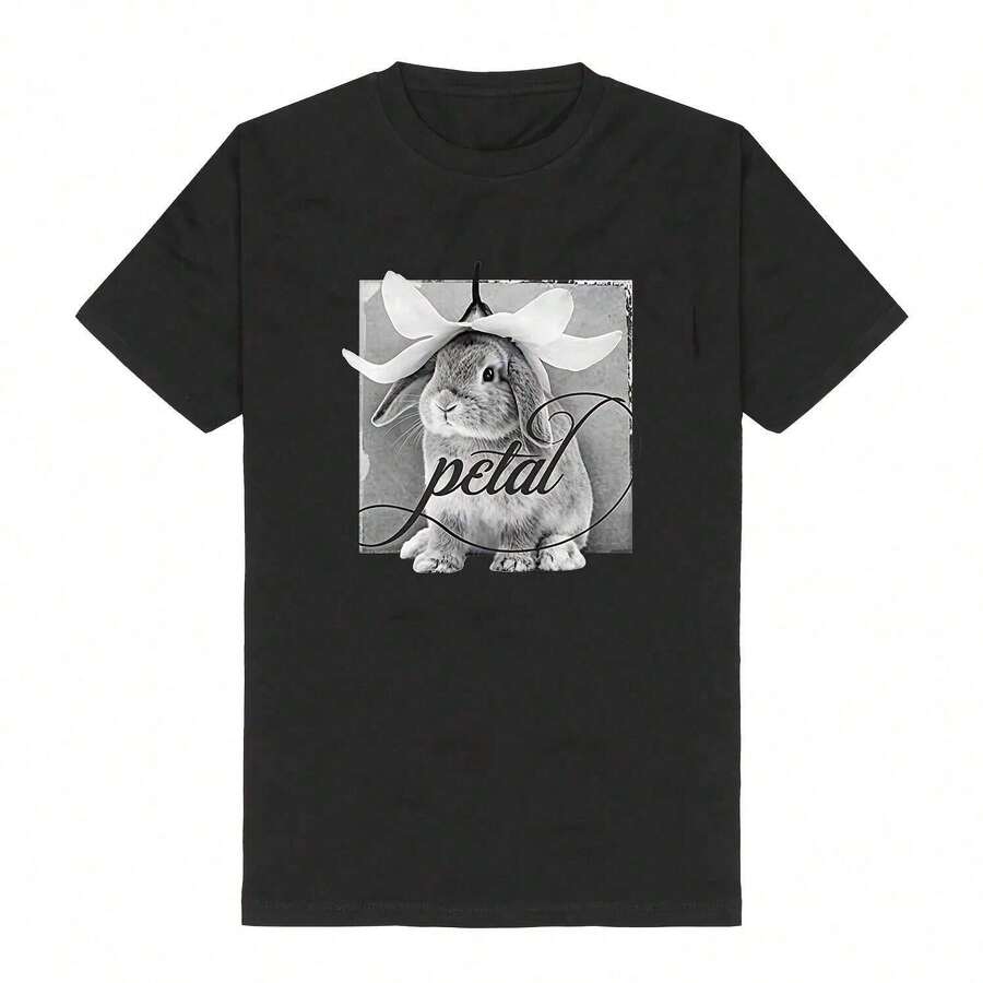 Camiseta Gráfica de Merchandising para Mujer y Hombre con Diseño de Foto de Azulejo de Pétalos de Conejo, Diseño de Cantante Arianas Grandes, Talla S - Negro - Ver 1