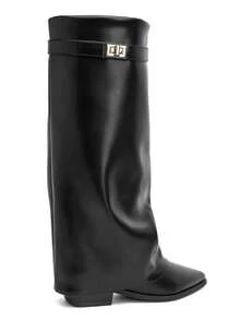 Bottes Hautes à Recouvrement à Boucle Dorée – L'Allure Cavalière Urbaine - Black 2596A - View 5