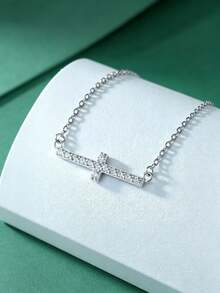 3Pcs S925 Silver Cross Moissanite Jewelry Set For Women, Pendant Necklace Earrings And Ring, Minimalist Layering Jewelry For Daily Wear & Gift For Her - Silver - View 6