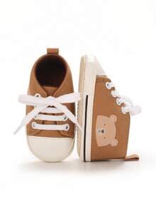 Brown & White Contrast Cartoon Bear Infant Canvas Shoes, 0-12 Months Newborn Soft Sole Pre-Walker Shoes, Breathable Anti-Slip Toddler Walking Shoes - Brown - View 8