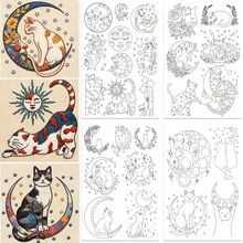 Stick And Stitch Water-Soluble Embroidery Stabilizer, Moon Cat Star Floral Pattern, Suitable For DIY Embroidery On Shirts, Jackets, Bags - A388 - View 2