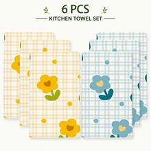 2/4/6pcs Set, Dish Towel, Vintage Floral Pattern Printed Towel, Microfiber Absorbent Cloth, Cooking And Baking Tea Towel, Dish Cloth, Cleaning Towel, Hand Towel, Tea Towel, Super Soft And Highly Absorbent, Kitchen Decor, Kitchen Accessories, Daily Necessities, Life Essentials. - Multicolor - View 12