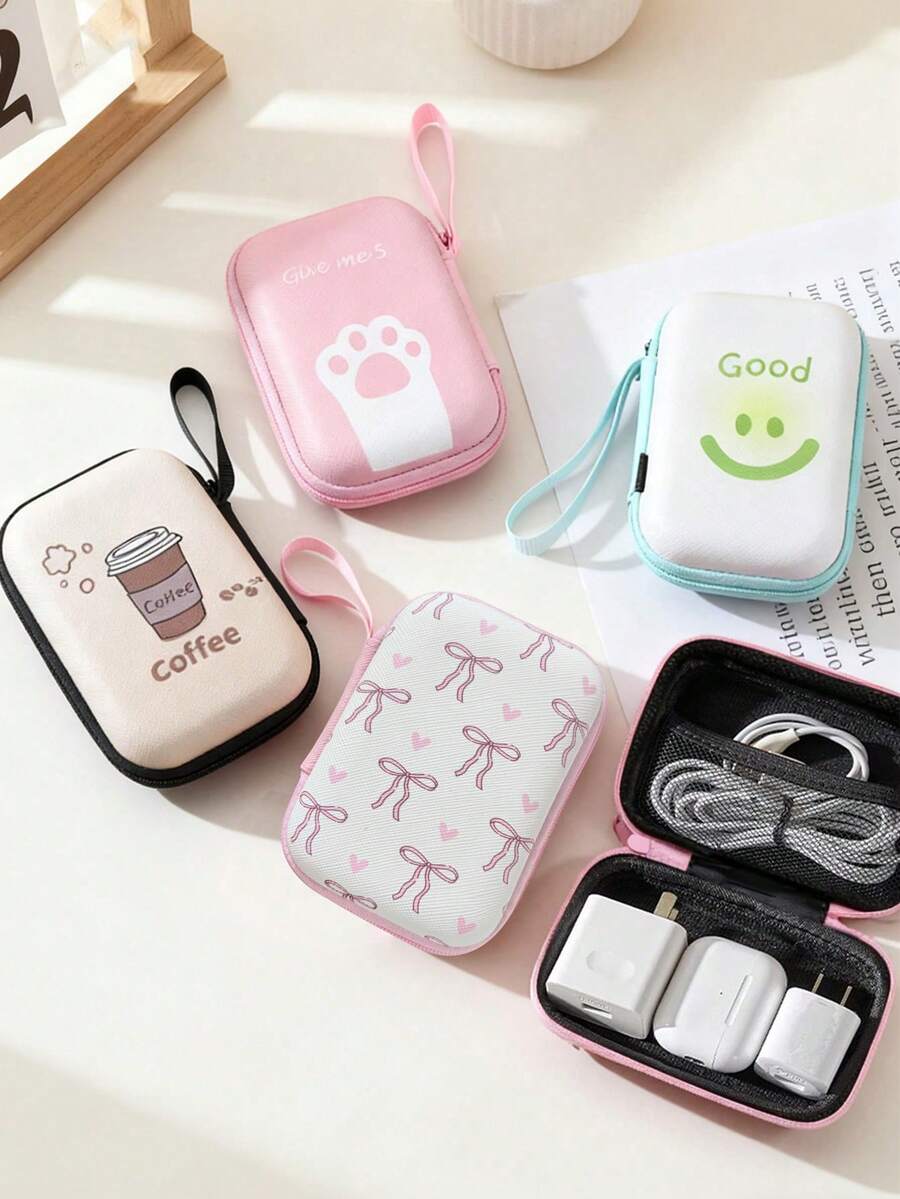 Bow Shaped Love Earphone Data Cable Charger Storage Bag Earphone Storage Box Anti Drop Zipper Bag Cartoon Creative - Multicolor - View 1