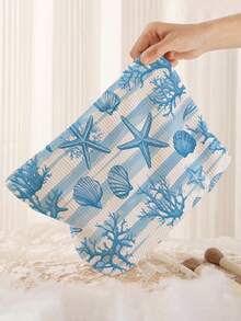 1pc Portable Cosmetic Storage Bag Ocean Series Shell & Starfish Pattern Double-Sided Print Travel Zipper Makeup Bag Multi-Functional Toiletries Organizer - Multicolor - View 5