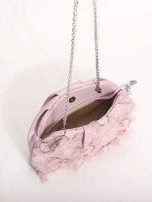 SCULPTEDSTYLE BAGS 1件裝 新鮮閃粉亮片 3D花朵流蘇 壓褶底布料刺繡花朵拼接 PU壓褶雲朵包 時尚亮片晚宴風女款手拿包 休閒度假派對適用（花朵亮片圖案隨機發貨） - 藕粉色 - 查看 10