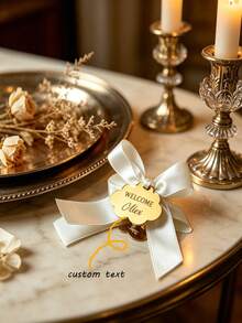 Elegant Cloud Motif Golden Acrylic Hang Tags With Custom Engraving & Bow Embellishment,Party Favor Decor,Party Favor Decor Accessories,Multi-Occasion Party Favor Labels For Baby Shower, 1st Birthday, Baptism, Wedding, Ramadan Eid, Christmas - Multicolor - View 1
