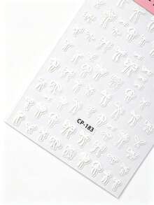 1PC Romantic Coquette Flat Nail Art Stickers, Mixed Large & Tiny Solid White Outline Bow Nail Decals, Self-Stick Nail Decor Accessories For Clean Minimalist Casual Wedding Nail Design - Multicolor - View 3