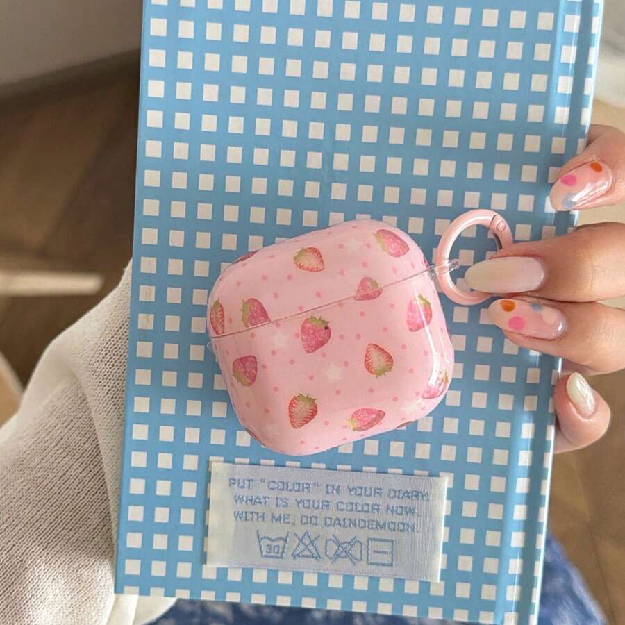 Love-Themed Pink Polka Dot Strawberry Earphone Case With Hanging Ring, Compatible With Airpods 4th Gen, Cute Earphone Cover Compatible With Apple 2nd Gen, 3rd Gen, New Protective Case With Pendant, Airpodspro 3, Korean Style Earphone Case, Pro 2, Girls Earphone Case Protective Cover