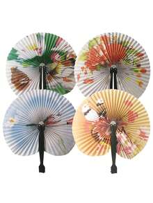 10pcs/5pcs Portable Folding Paper Fans, Traditional Chinese Style Painted Paper Fans, Suitable For Weddings, Birthdays, Dance Performances, Photography Props, Random Colors - A - View 2