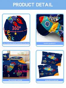2/3pcs Deep Blue Space Rocket Astronaut Planet Star Print Children's Fitted Sheet, Cool Cartoon Space Theme Style Polyester Fabric Bed Sheet, Suitable For Boys Bedroom Birthday Gift, All Season - Multicolor - View 7