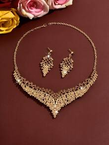 1 Set Luxury Scarf Jewelry Set Women Design Exaggerated Necklace & Drop Earrings Zinc Alloy All Season Party Accessories Suitable For Wedding Valentine's Day Christmas Evening Banquet - Champagne - View 3