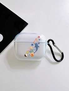 夏季美學耳機保護殼 1入 海豚、海龜、海星、貝殼、熱帶花卉、椰子 薄透明藍牙耳機殼，附 1 個耳機殼掛鉤，保護套，島嶼度假風，清新夏季穿搭配件，中性款，適合喜愛海洋的人，療癒小眾設計，相容耳機保護殼，快速出貨 - 彩色 - 查看 5