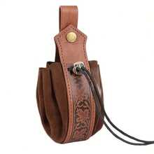2 piezas Conjunto de cuero vintage en relieve Cinturón de cuero con bolsa de monedas con cordón Accesorios de disfraz renacentista - A - Ver 4