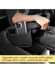 Car Center Armrest Pad With Side Storage Pocket, Universal PU Leather Armrest Heightening Protective Cover, Comfortable Car Armrest Storage Organizer Pad, Interior Accessories For Sedan SUV Truck - A - View 5