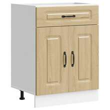 vidaXL Spülenunterschrank Kalmar Helle Eiche Khaki 80x46x81,5 cm Holzwerkstoff, Küchenunterschrank, Unterschrank für Küche, Küchenzeile, Küchenschrank - hellbraunes Khaki - Übersicht 34