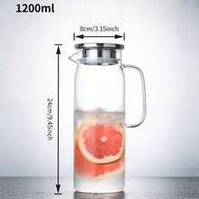 1pc 2L/68oz Square Glass Pitcher With Lid And Handle, Suitable For Refrigerator, Iced Tea And Coffee Pot Beverages, Heat-Resistant Borosilicate Glass Cold & Hot Drink And Milk Pitcher - Multicolor - View 14