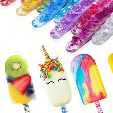 5/10/20pcs Random Reusable Transparent Acrylic Popsicle Sticks - Clear Ice Cream Sticks, Suitable For Homemade Popsicles, Ice Pops, Cakes, Candies And Crafts - Smooth Surface - Perfect Summer Cooling Tool For Home, Outdoor And Kitchen! - Multicolor - View 5